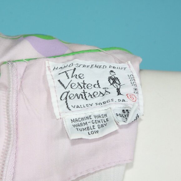 Vtg 60s THE VESTED GENTRESS Blue Green Peacock Print on Lavender Dress Sz 6 /703 - Picture 7 of 7